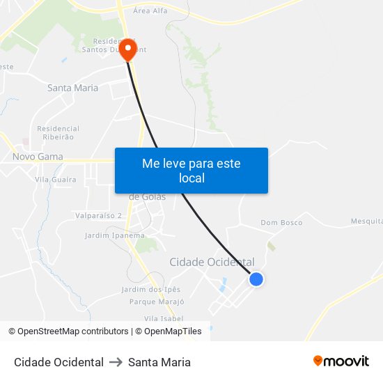 Cidade Ocidental to Santa Maria map