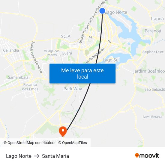 Lago Norte to Santa Maria map