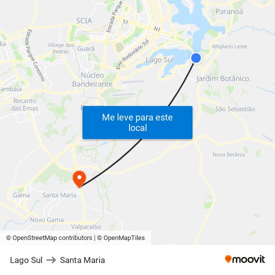 Lago Sul to Santa Maria map