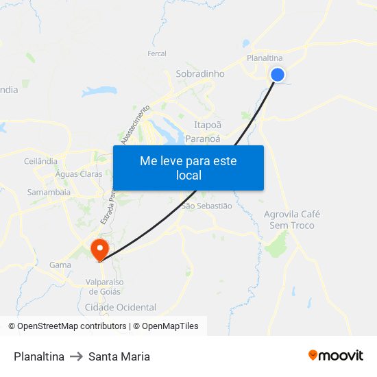 Planaltina to Santa Maria map