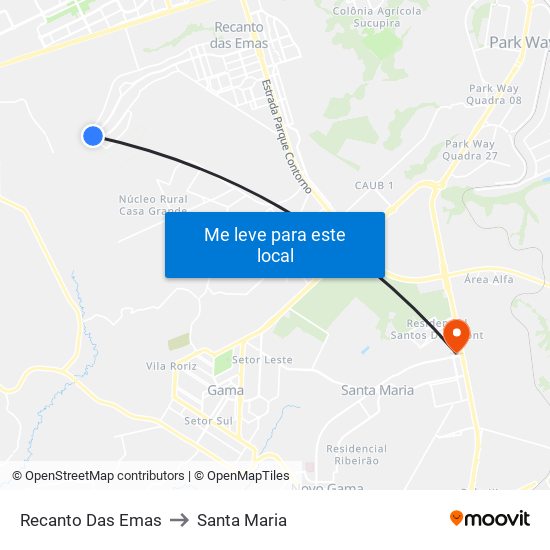 Recanto Das Emas to Santa Maria map