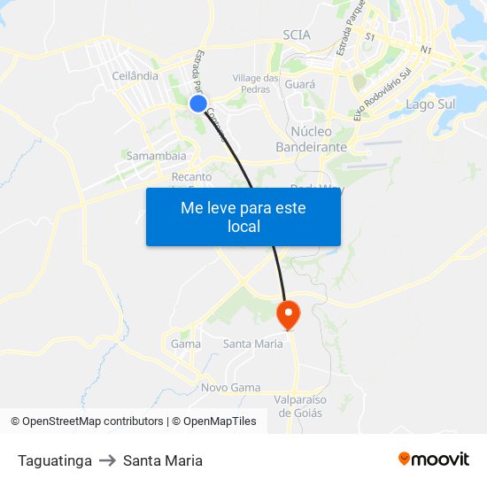 Taguatinga to Santa Maria map