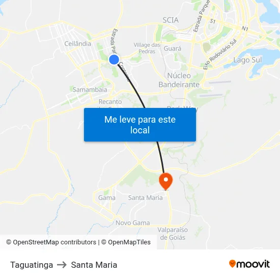Taguatinga to Santa Maria map