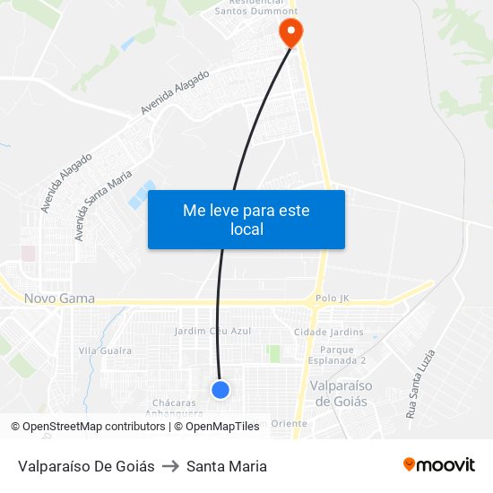 Valparaíso De Goiás to Santa Maria map