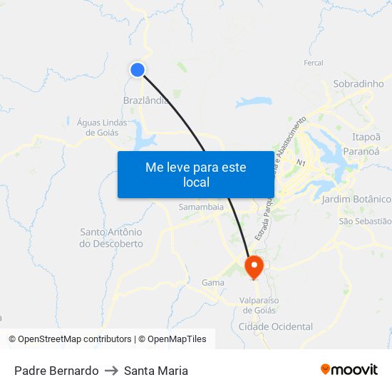 Padre Bernardo to Santa Maria map