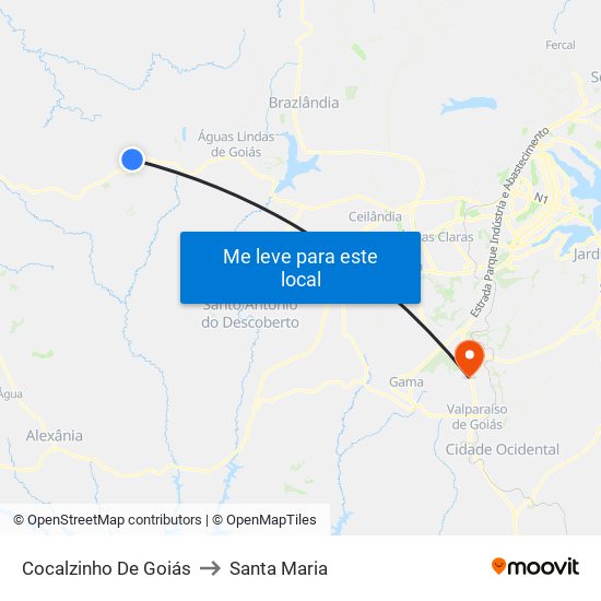 Cocalzinho De Goiás to Santa Maria map