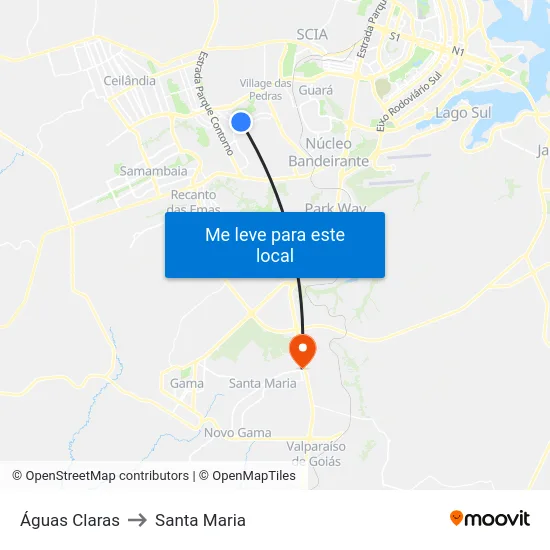 Águas Claras to Santa Maria map