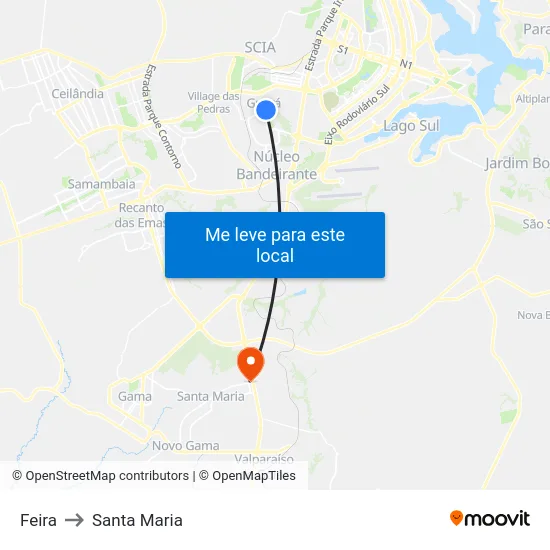 Feira to Santa Maria map