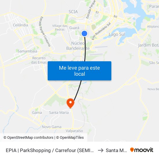 EPIA | ParkShopping / Carrefour (SEMIURBANO) to Santa Maria map