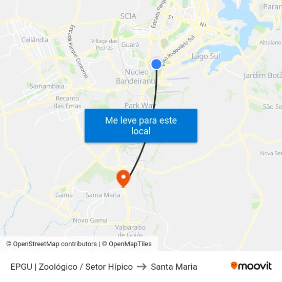 EPGU | Zoológico / Setor Hípico to Santa Maria map