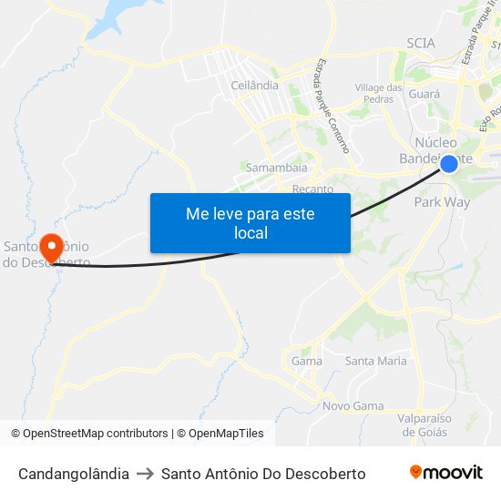 Candangolândia to Santo Antônio Do Descoberto map