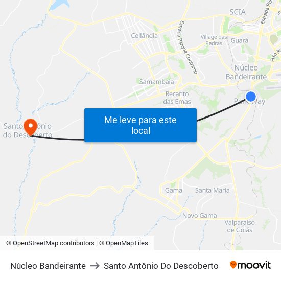 Núcleo Bandeirante to Santo Antônio Do Descoberto map