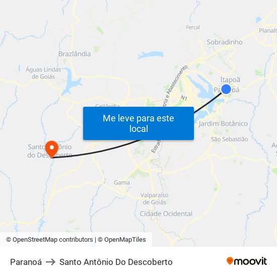 Paranoá to Santo Antônio Do Descoberto map