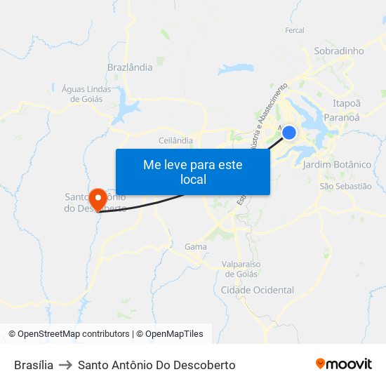 Brasília to Santo Antônio Do Descoberto map