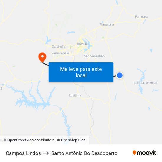 Campos Lindos to Santo Antônio Do Descoberto map