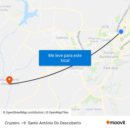 Cruzeiro to Santo Antônio Do Descoberto map
