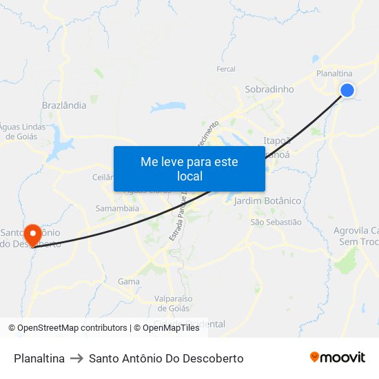 Planaltina to Santo Antônio Do Descoberto map