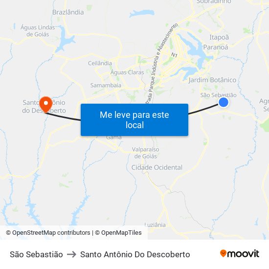 São Sebastião to Santo Antônio Do Descoberto map