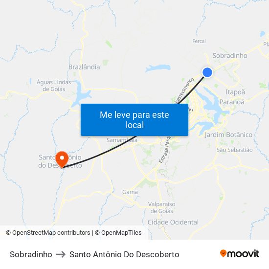 Sobradinho to Santo Antônio Do Descoberto map