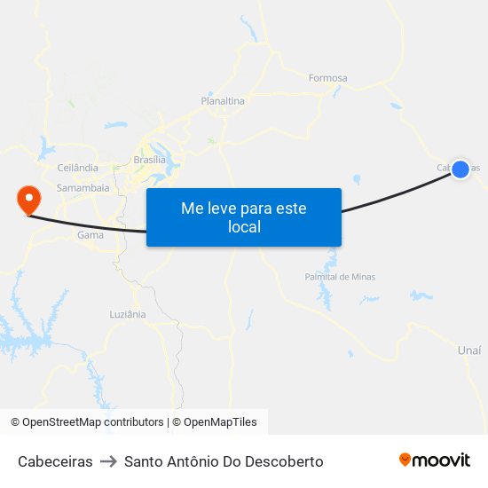 Cabeceiras to Santo Antônio Do Descoberto map