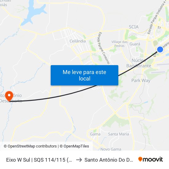 Eixo W Sul | SQS 114/115 (McDonald's) to Santo Antônio Do Descoberto map