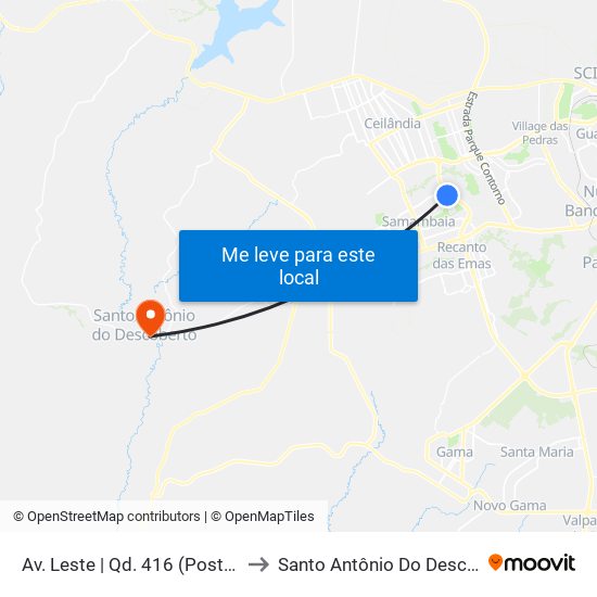 Av. Leste | Qd. 416 (Posto Shell) to Santo Antônio Do Descoberto map