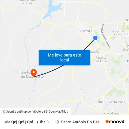 Via Qnj-Qnl | Qnl 1 (Ubs 3 / Ced 6) to Santo Antônio Do Descoberto map