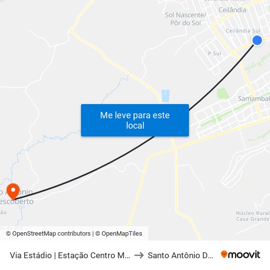 Via Estádio | Estação Centro Metropolitano / Detran to Santo Antônio Do Descoberto map