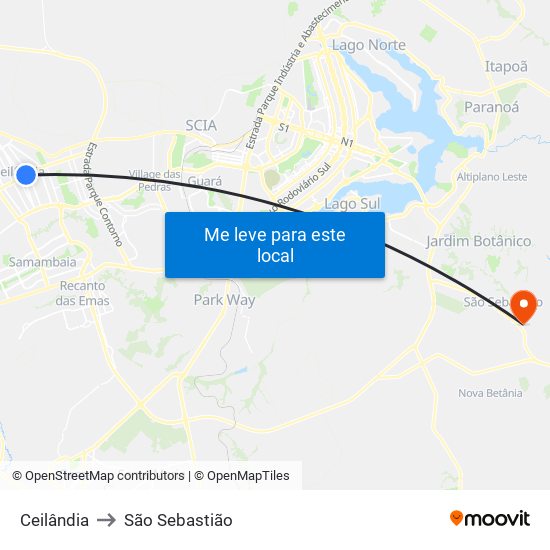 Ceilândia to São Sebastião map