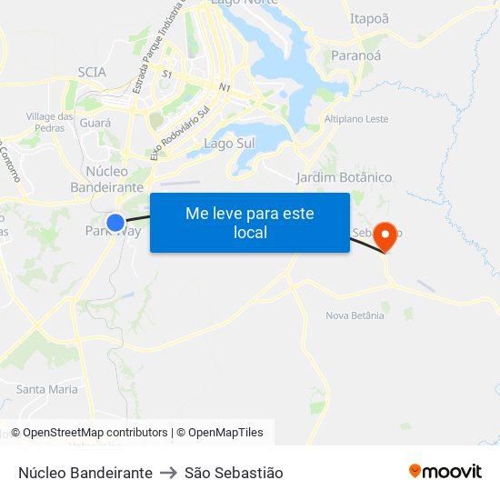 Núcleo Bandeirante to São Sebastião map