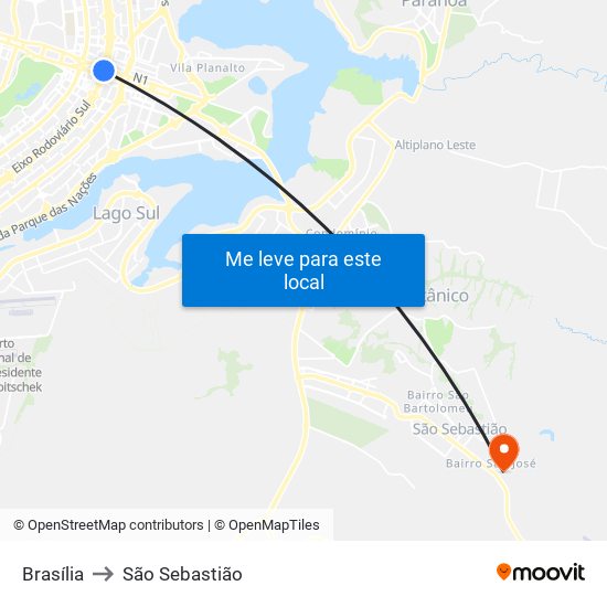 Brasília to São Sebastião map