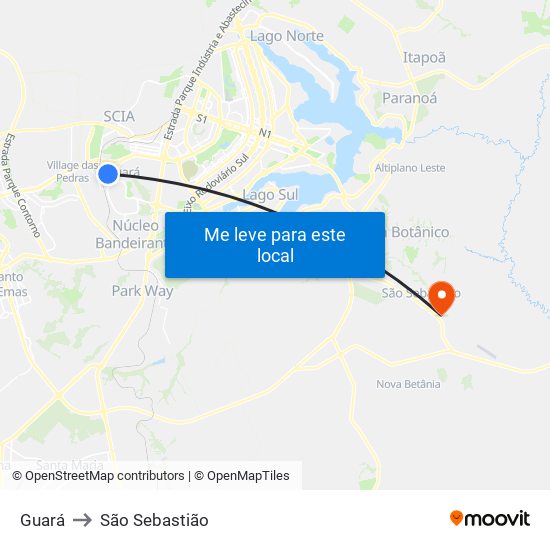 Guará to São Sebastião map
