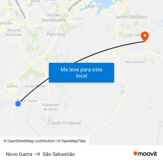 Novo Gama to São Sebastião map