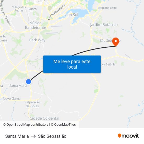 Santa Maria to São Sebastião map