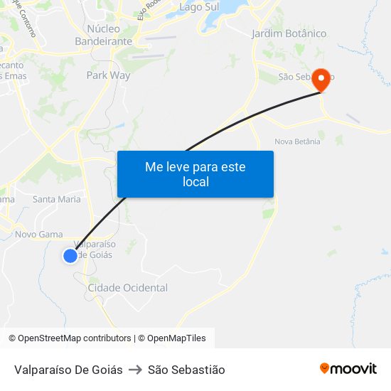Valparaíso De Goiás to São Sebastião map