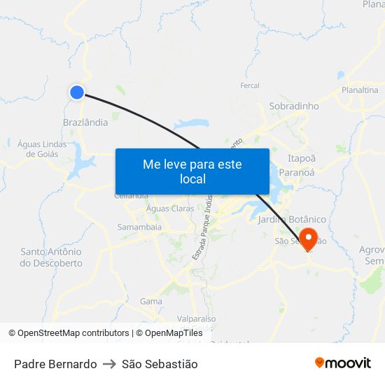 Padre Bernardo to São Sebastião map