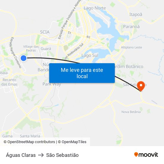 Águas Claras to São Sebastião map