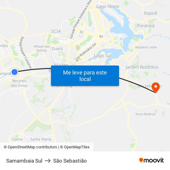 Samambaia Sul to São Sebastião map