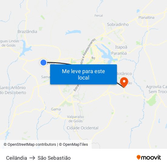 Ceilândia to São Sebastião map