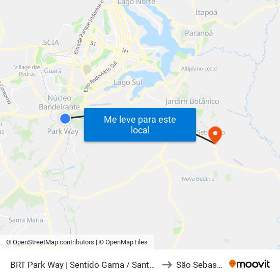 BRT Park Way | Sentido Gama / Santa Maria to São Sebastião map