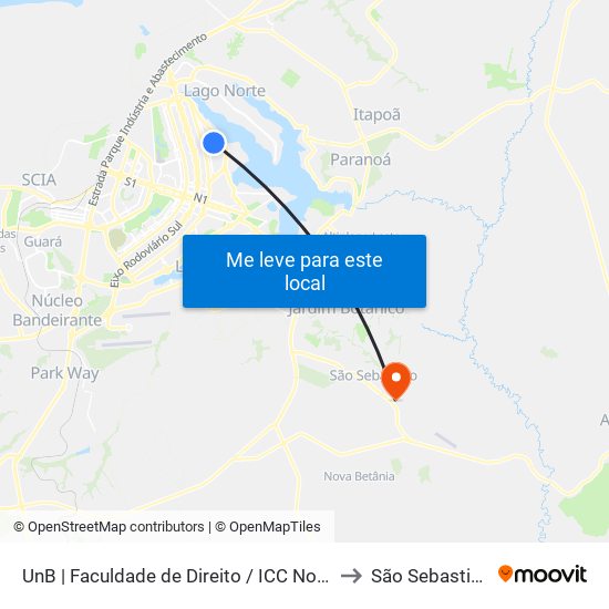 UnB | Faculdade de Direito / ICC Norte to São Sebastião map