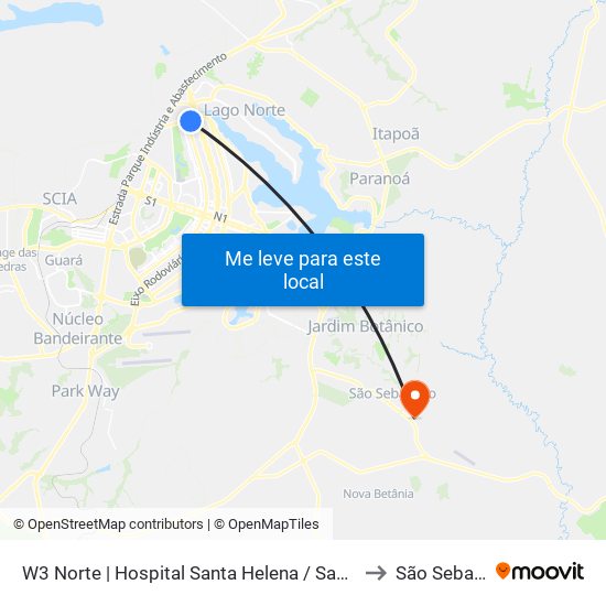 W3 Norte | Hospital Santa Helena / Santa Lúcia Norte to São Sebastião map