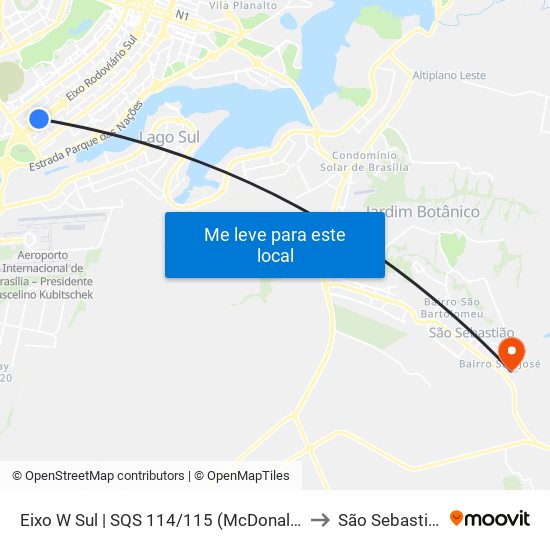 Eixo W Sul | SQS 114/115 (McDonald's) to São Sebastião map
