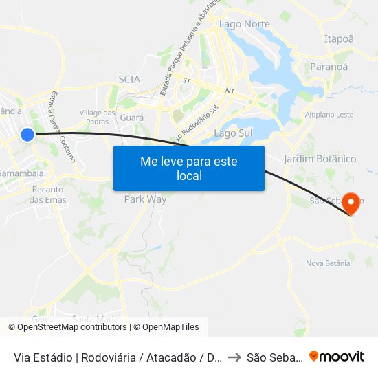 Via Estádio | Rodoviária / Atacadão / DCA II / Estádio to São Sebastião map