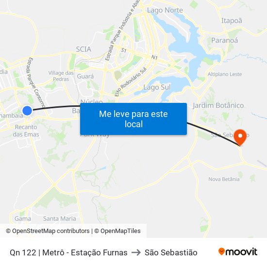 Qn 122 | Metrô - Estação Furnas to São Sebastião map