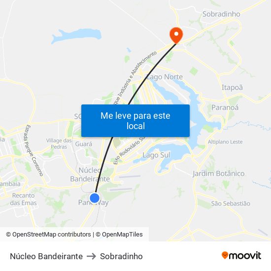 Núcleo Bandeirante to Sobradinho map