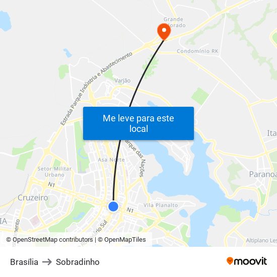 Brasília to Sobradinho map