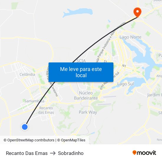 Recanto Das Emas to Sobradinho map