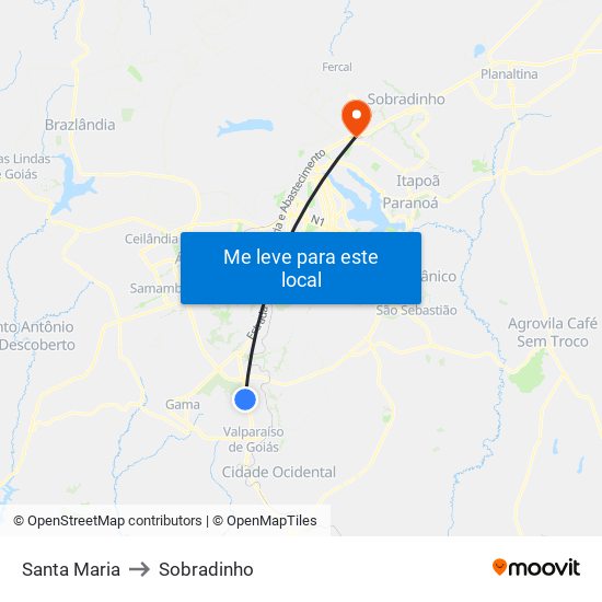 Santa Maria to Sobradinho map