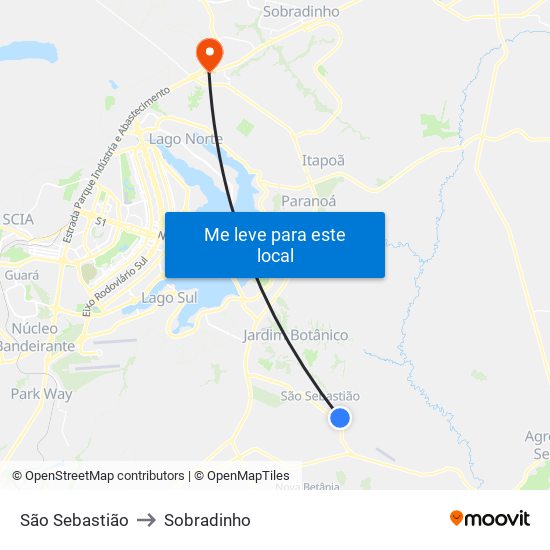 São Sebastião to Sobradinho map